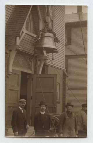 Antique Rppc Church Bell Installation Worcester Ma ? Messler Real Photo Postcard