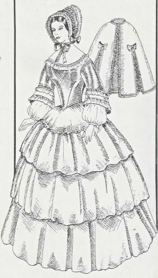 22 " Antique French Fashion China Head Doll@1850 Dress Cape Bonnet Undies Pattern