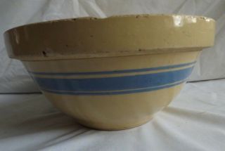 Antique Signed Hull 421 Blue Band Yellow Ware Mixing Bowl
