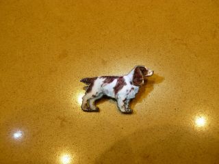 Antique Brooch Pin Sterling Silver And Enamel English Springer Spaniel Dog