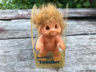 Vintage Norfin Toddler Troll Doll 4 " W Plastic Case