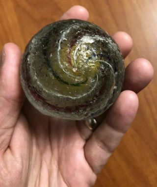 Very Large Antique German Handmade Glass Swirl Marble 1800s Boulder Toebreaker