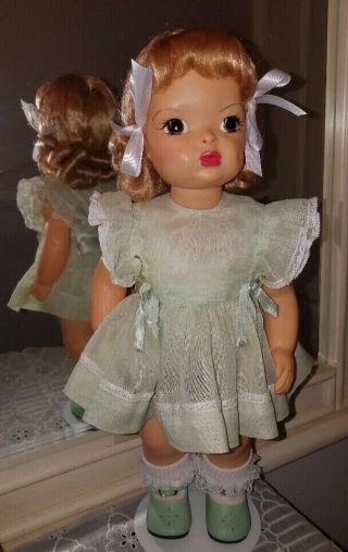 Vintage Terri Lee In Tagged Organdy Dress And Teddy Shoes,  Anklets,  Bows