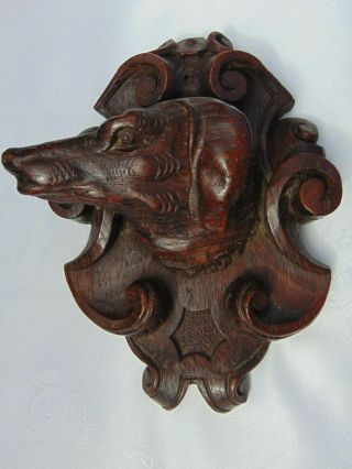ANTIQUE FRENCH BLACK FOREST HAND CARVED WOODEN DECORATIVE DOG HEAD PLAQUE 2