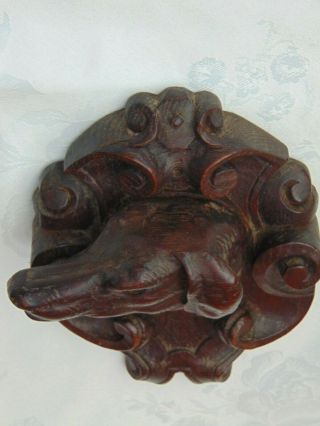 ANTIQUE FRENCH BLACK FOREST HAND CARVED WOODEN DECORATIVE DOG HEAD PLAQUE 7