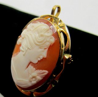 Exceptionally Fine Antique 18k Yellow Gold Shell Cameo Pin / Pendant 5.  9 grams 6