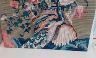 A Vintage Needlework / Embroidery Picture of Roses & Peacock / Tapestries 3