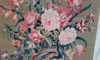 A Vintage Needlework / Embroidery Picture of Roses & Peacock / Tapestries 5
