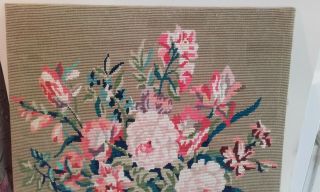 A Vintage Needlework / Embroidery Picture of Roses & Peacock / Tapestries 6