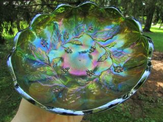 Millersburg Holly Antique Carnival Art Glass Mid - Size Ics Bowl Green