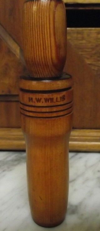 Antique Henry H.  W.  Willis (1878 - 1965) 3 - Ring 5 1/2 " Wood Duck Call Metal Reed