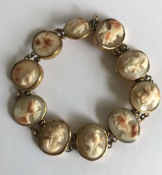 Antique Victorian Carved Cameo Panel Bracelet - 19th C.  Italy Grand Tour
