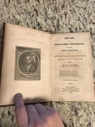 1854 Antique History Book " The Life Of Ben Franklin With Choice Anecdotes "