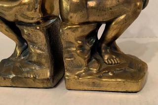Vintage Antique Rodin Thinking Man Bookends Pair Cast Brass Sculpture 3