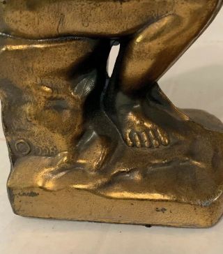 Vintage Antique Rodin Thinking Man Bookends Pair Cast Brass Sculpture 4