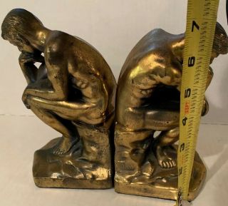 Vintage Antique Rodin Thinking Man Bookends Pair Cast Brass Sculpture 8
