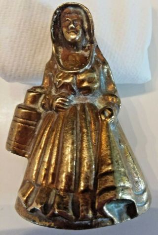Antique Brass / Bronze Bell,  Lady Figurine.  2.  5 " Tall.  Great Attention To Detail