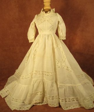 Vintage Doll Dress For 20 " - 21 " Bisque Doll - Ivory Cotton W/very Full Skirt