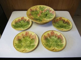 Antique G S Zell Baden Germany Footed Plate W/ 4 Plates Maple Leaves