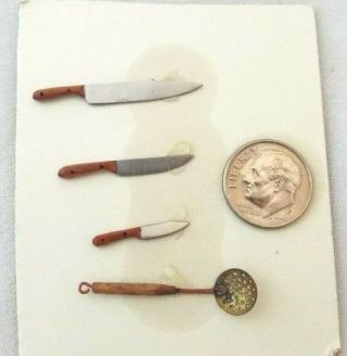 Dollhouse Miniature Vintage Artisan Knife Set And Slotted Spoon
