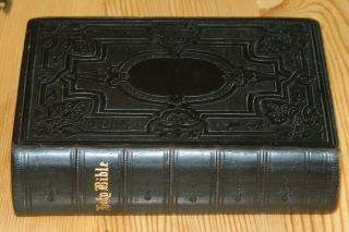 Antique Holy Bible.  1865.  Leather Civil War Era.  Mrs C Blodgett Mottville Ny