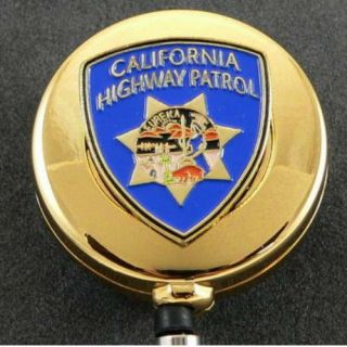 Chp California Highway Patrol Police Patch Id Badge Holder Pull Reel Gold