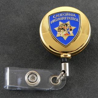 CHP California Highway Patrol Police Patch ID Badge Holder Pull Reel Gold 3