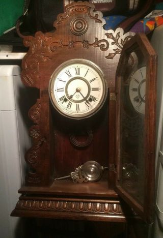 Ansonia Gingerbread Clock With Key,  Pendulum And Glass
