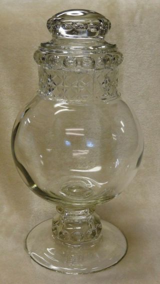 APOTHECARY DRUG DAKODA GENERAL STORE FOOTED GLOBE CANDY JAR,  ANTIQUE,  15” INCHES 2