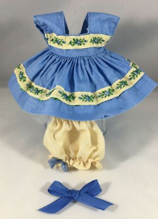 Medford Mass Blue Dress W - Embroidered Ribbon Trim,  Bloomers,  Hair Bow (no Doll)