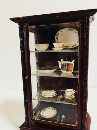 Vintage Dollhouse Fine Miniature China Cabinet w/Dishes Fantastic Merchandise 4