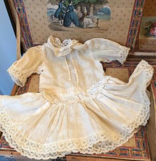 Antique Cotton & Lace Trim Child Doll Dress