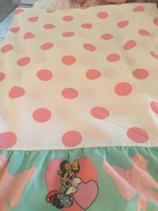 Vintage Disney Minnie Mouse Twin Flat Top Sheet Pink Polka Dots Ruffle Lpb1