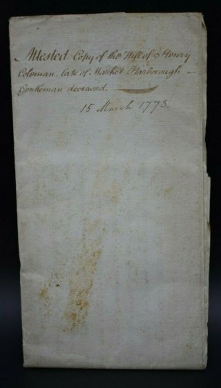 18th Century English Last Will And Testament,  Dated 15th Of March 1773