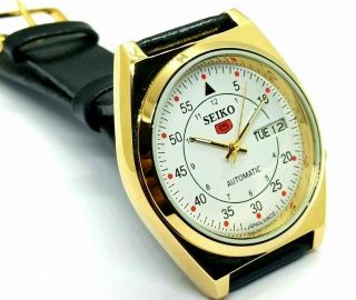 Seiko 5 Automatic Men,  S Gold Plated Vintage Dial White Made Japan Watch Run