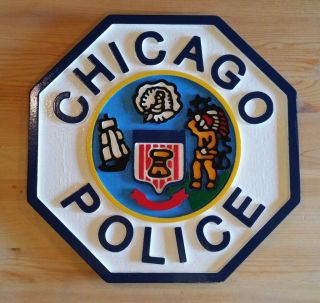 Police Department Chicago 3d Routed Carved Plaque Wood Patch Sign Custom