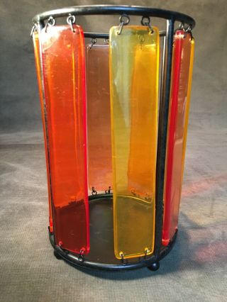 Vintage Mid Century Modern Mcm Amber Lucite Acrylic 8 Panel Candle Holder