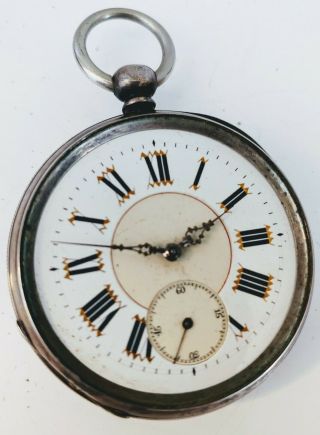 Antique.  800 Sterling Silver Key Wind Pocket Watch For Repair