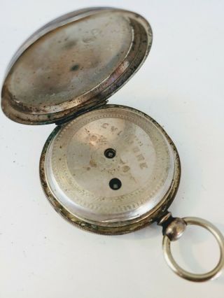 Antique.  800 Sterling Silver Key Wind Pocket Watch for repair 4