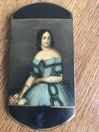 Antique Paper Mache Cigar Case Holder Bolton Fairhead London Painting Lady Cover