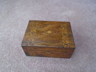 Antique Mahogany Wood Inlaid Sewing Box Or Desk Top Writing Storage Box