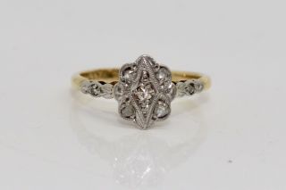 A Fine Antique Art Deco 18ct Gold & Platinum 0.  08ct Diamond Cluster Ring 14275