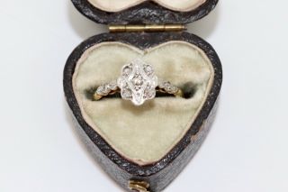 A Fine Antique Art Deco 18ct Gold & Platinum 0.  08ct Diamond Cluster Ring 14275 7