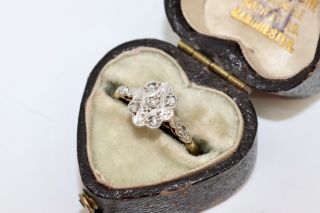 A Fine Antique Art Deco 18ct Gold & Platinum 0.  08ct Diamond Cluster Ring 14275 8