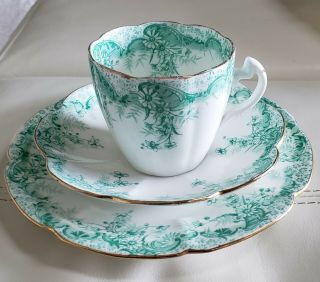 Antique Foley Wileman Pre Shelley Fern Teal Green Trio Cup Saucer Plate 5894