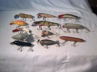 Vintage 12 Old Wooden Fishing Lures South Bend Shakespeare & More
