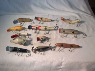 Vintage 12 Old Wooden Fishing Lures South Bend Shakespeare & More 2