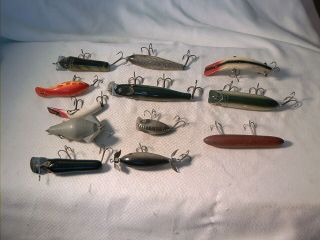 Vintage 12 Old Wooden Fishing Lures South Bend Shakespeare & More 3