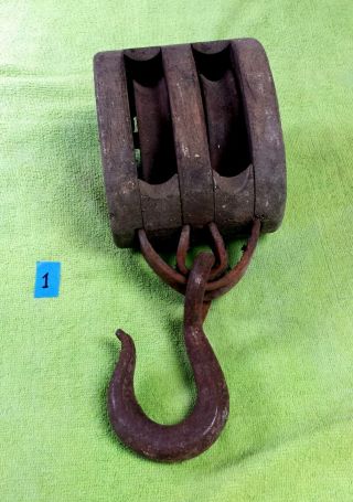 Antique Wooden Block And Tackel Pulley