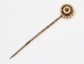 A Lovely Antique Victorian 15ct 625 Yellow Gold Ruby Stickpin 13515